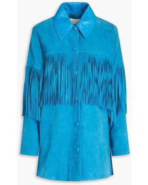 Sandro Atila Fringed Suede Jacket - Blue