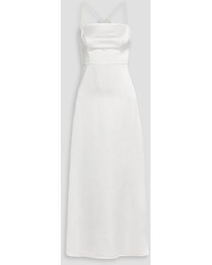 HVN Emma Faux Pearl-Embellished Satin Maxi Dress - White