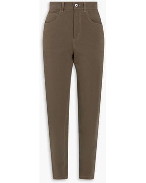 Brunello Cucinelli Bead-embellished Stretch-cotton Jersey Tapered Trousers - Green