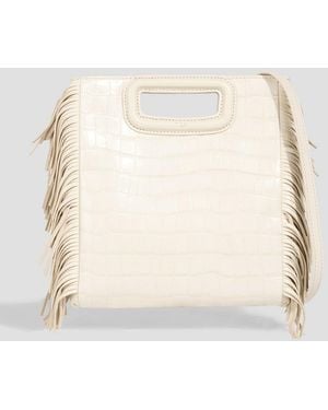 Maje Fringed Croc-Effect Leather Tote - Natural