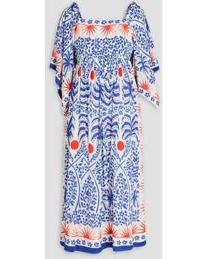 FARM Rio Printed Crepe De Chine Midi Dress - Blue