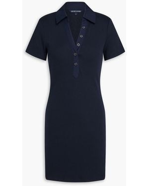 Veronica Beard Bailey Ribbed Pima Cotton-Blend Mini Shirt Dress - Blue