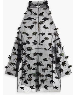 Rick Owens Feather-embellished Tulle Turtleneck Top - White