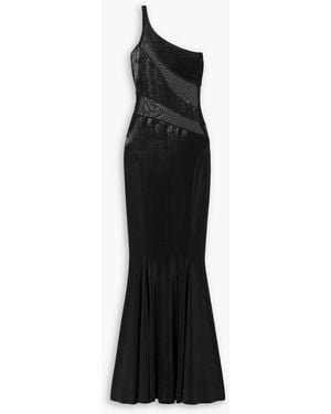 Norma Kamali Snake One-Shoulder Mesh-Paneled Metallic Stretch-Jersey Gown - Black