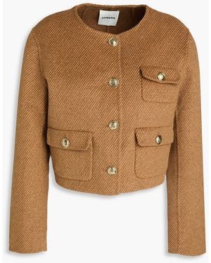 Sandro Cropped Striped Wool-blend Felt Jacket - Natural