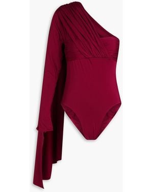 Maygel Coronel Vionnet Draped Satin-Jersey Bodysuit - Red