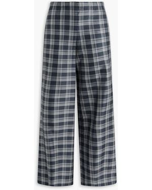 Theory Checked Silk-twill Wide-leg Trousers - Grey