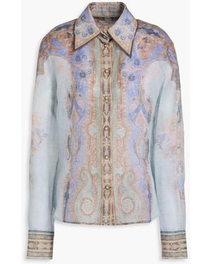 Zimmermann Paisley-Print Linen And Silk-Blend Organza Shirt - Blue