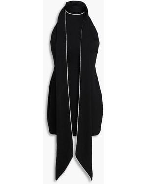 Alex Perry Crystal-Embellished Crepe-Satin Turtleneck Mini Dress - Black