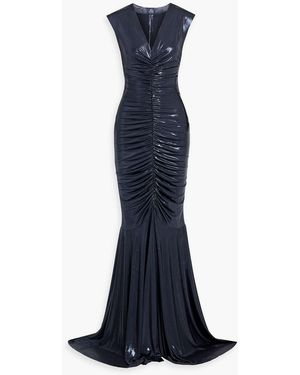 Norma Kamali Ruched Lamé Gown - Blue