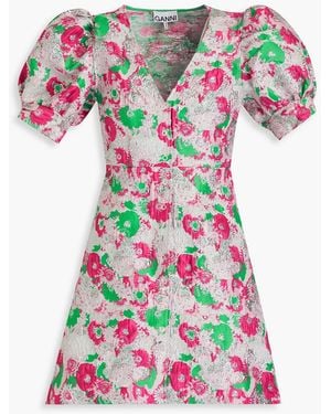 Ganni Brocade Mini Dress in Blue | Lyst