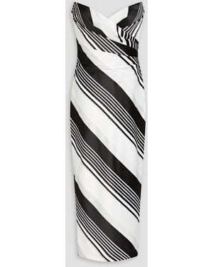 Rasario Strapless Draped Striped Satin-jacquard Midi Dress - White