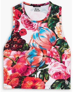 Twin Fantasy Floral-Print Stretch Tank - Red