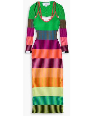 Christopher John Rogers Cutout Striped Ribbed-knit Maxi Dress - Green