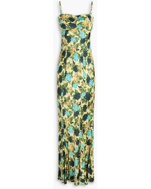 Saloni Renee Floral-Print Silk-Satin Maxi Dress - Green