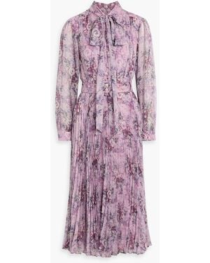 Mikael Aghal Pleated Floral-Print Chiffon Maxi Dress - Purple