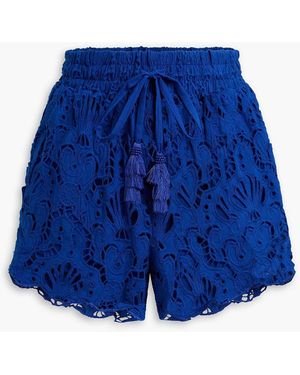 FARM Rio Broderie Anglaise Cotton Shorts - Blue