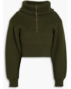 Jacquemus Risoul Cropped Ribbed Merino Wool Half-zip Jumper - Green