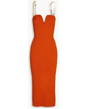 Galvan London Chain-embellished Ribbed-knit Midi Dress - Orange