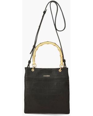 Jil Sander Croc-Effect Leather Tote - Black