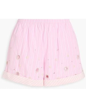 Sandro Embellished Cutout Striped Cotton-Poplin Shorts - Pink