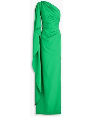 Rhea Costa Alba One-shoulder Draped Crepe Gown - Green