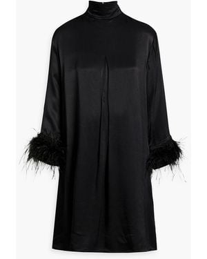 Sleeper Party minikleid aus satin mit federbesatz - Schwarz