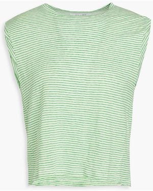 FRAME Cropped Striped Linen-jersey Tank - Green
