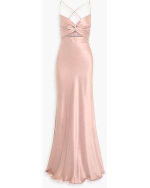 Michelle Mason Twisted Cutout Silk-Satin Gown - Pink
