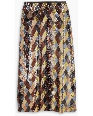 RIXO London Kelly Sequined Chiffon Midi Skirt - Metallic