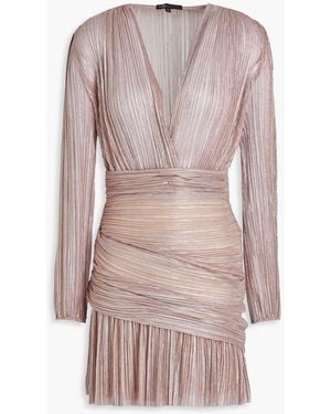 Maje Wrap-effect Pleated Metallic Knitted Mini Dress - Pink