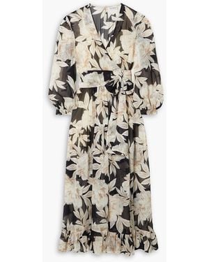 Evarae River Floral-print Silk-georgette Maxi Wrap Dress - White
