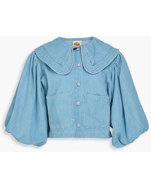 FARM Rio Gathered Denim Shirt - Blue