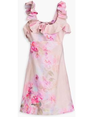 Zimmermann Ruffled Floral-Print Linen Mini Dress - Pink