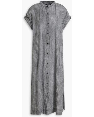 Eileen Fisher Striped Linen Midi Shirt Dress - Grey