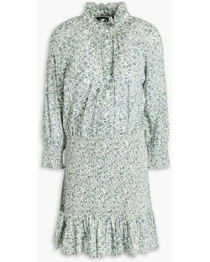 Veronica Beard Corsica Shirred Floral-Print Cotton Mini Dress - Green