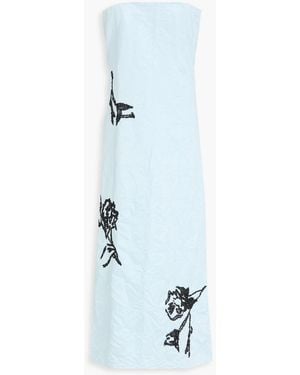 Erdem Strapless Embellished Crinkled-satin Midi Dress - Blue