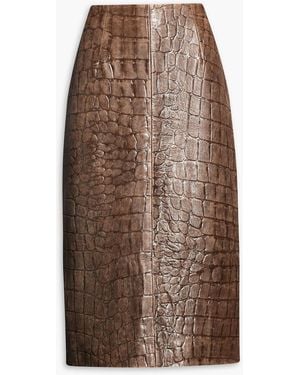 Emilia Wickstead Loretta Croc-Effect Leather Midi Pencil Skirt - Brown
