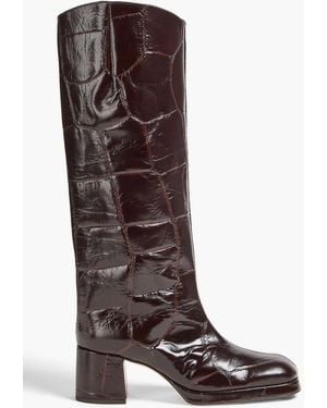 Miista Tundra Croc-effect Leather Knee Boots - Brown