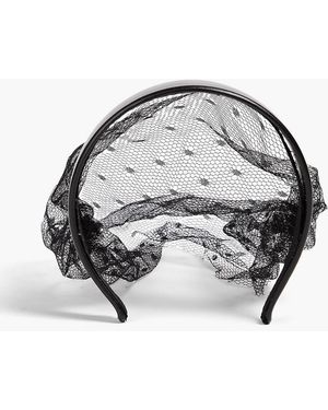 Red(V) Point D'Esprit And Leather Veil - Grey
