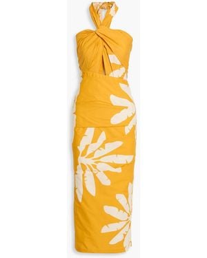 Johanna Ortiz Chiricahua Printed Cotton-Poplin Halterneck Midi Dress - Metallic