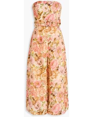 Zimmermann Strapless Cropped Floral-Print Linen Jumpsuit - Pink