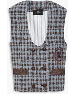 Etro Double-Breasted Houndstooth Bouclé-Tweed Vest - Grey
