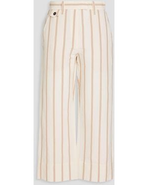 Brunello Cucinelli Striped Linen And Cotton-Blend Crepe Straight-Leg Pants - Natural