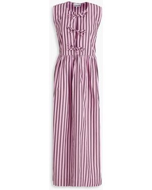 Ganni Striped Cotton-poplin Midi Dress - Purple