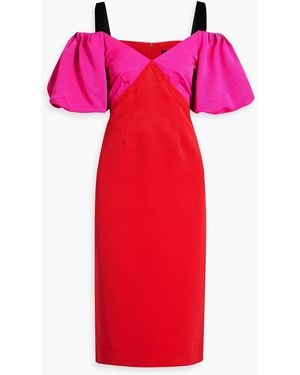 Zac Posen Cold-shoulder Two-tone Faille Dress - Red