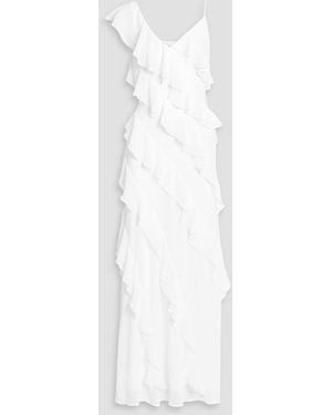 Mikael Aghal Ruffled Chiffon Maxi Dress - White
