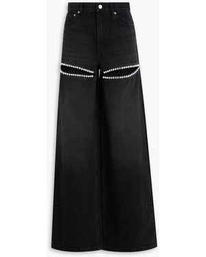 Area Cutout Crystal-Embellished High-Rise Wide-Leg Jeans - Black