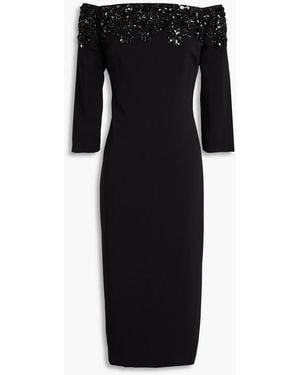 Badgley Mischka Off-the-shoulder Embellished Crepe Midi Dress - Black