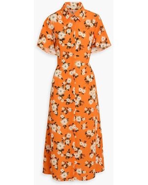 Emilia Wickstead Florencia Cape-effect Floral-print Crepe Midi Dress - Orange